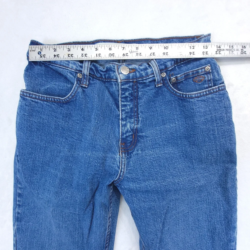 Harley Davidson Blue Denim Jeans Womens Biker Jeans Size 8 Waist Measures 27